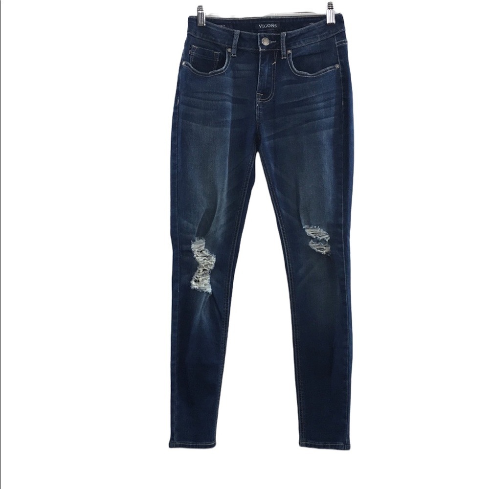 Vigoss Marley Super Skinny Jeans Womens 26x28 Dark Distressed Cotton Mid Rise